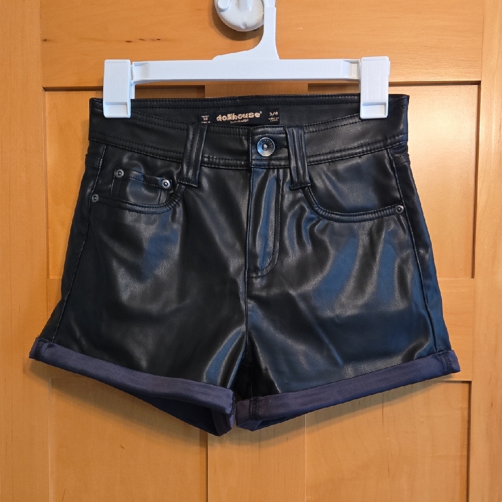 Dollhouse Black Pleather Shorts with Rolled Hem